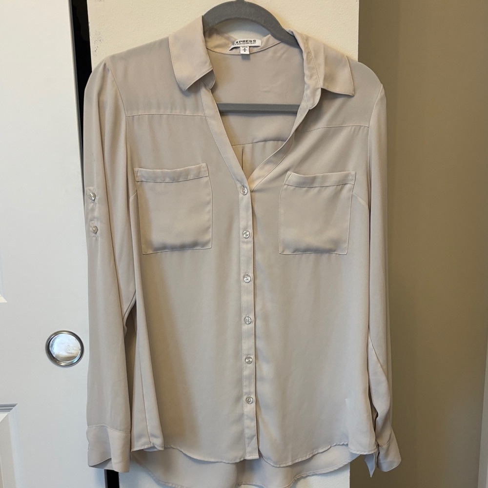Express Light Beige Button-Up Shirt
